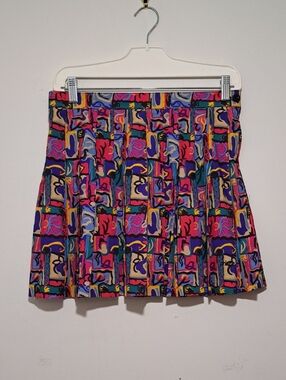 Prince Multicolor Pleated Skater Skirt with Abstract Blocks